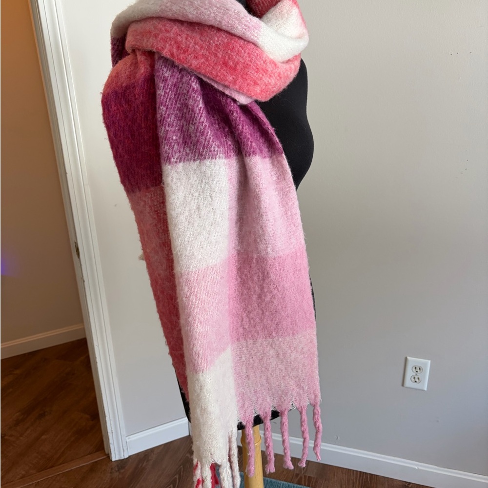 Oversized, chunky Pink and Purple Plaid Scarf